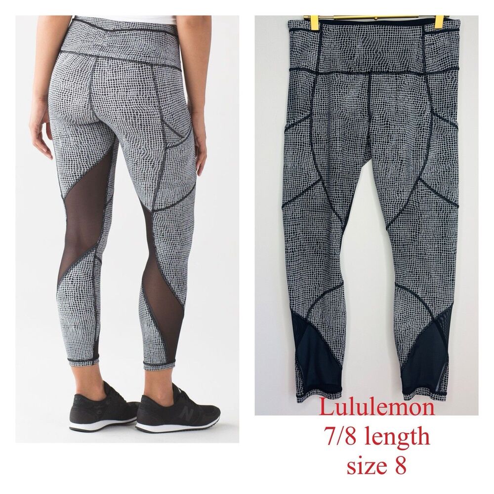 Lululemon Outrun size 8 Tight 7/8 Leggings Mesh Coquette Y2K Feminine Black Whit